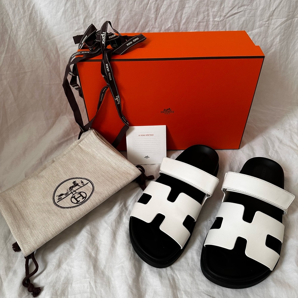 Hermes Chypre Sandals White Size 38 (Just Like NEW)